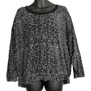 Seven7 Luxe Tunic Top Women Plus 22 Gray Leopard Sheer Back Long Sleeve